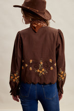 Load image into Gallery viewer, Listicle Embroidered Scallop Hem Cotton Blouse in Espresso
