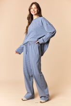 Load image into Gallery viewer, Peach Love OVERSIZED Striped Top And Wide Pants Set in Dusty Blue