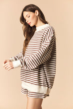 Load image into Gallery viewer, Peach Love Brushed Knit Striped Set in Mocha/Ivory
