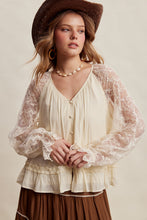 Load image into Gallery viewer, Listicle Floral Lace Sleeve Tiered Lined Boho Top in Ecru