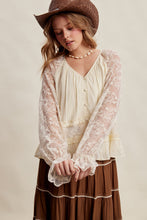 Load image into Gallery viewer, Listicle Floral Lace Sleeve Tiered Lined Boho Top in Ecru