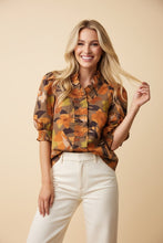 Load image into Gallery viewer, Heimish Floral Ruffle Front Blouse in Mocha