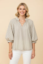 Load image into Gallery viewer, Heimish Striped Lantern Sleeve Blouse With Scalloped Hem in Cream