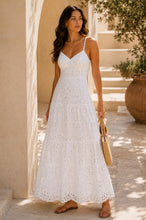 Load image into Gallery viewer, Viviluna Amalfi Coast Eyelet Tiered Maxi Dress in White