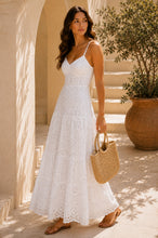 Load image into Gallery viewer, Viviluna Amalfi Coast Eyelet Tiered Maxi Dress in White