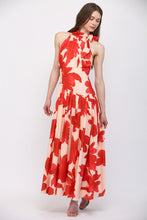 Load image into Gallery viewer, FATE Bold Floral Print Halter Neckline Maxi Dress in Pale Peach Orange