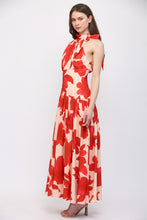 Load image into Gallery viewer, FATE Bold Floral Print Halter Neckline Maxi Dress in Pale Peach Orange