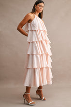 Load image into Gallery viewer, MABLE Halter Neck Ruffle Tiered Midi Dress in Light Pink