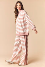 Load image into Gallery viewer, Peach Love Thermal Side Banded Striped Set in Dusty Pink