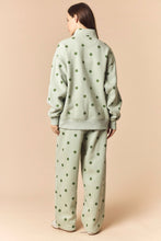 Load image into Gallery viewer, Peach Love Polka Dot Printed Fleece Quarter Zip Sweatshirt And Pants Set in Sage/Green