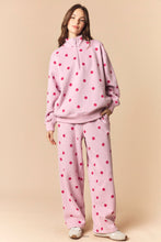 Load image into Gallery viewer, Peach Love Polka Dot Printed Fleece Quarter Zip Sweatshirt And Pants Set in Dusty Pink/Hot Pink