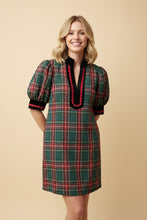 Load image into Gallery viewer, Heimish Tartan Plaid Shift Dress With Velvet Trim in Green