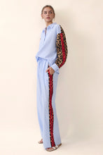 Load image into Gallery viewer, Oddi Striped Wide Leg Pants with Contrasting Leopard Print and Stripes in Blue Stripe