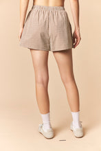 Load image into Gallery viewer, Peach Love Gingham Ruffled Football Patched Pocket Shorts in Brown