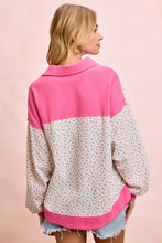 Load image into Gallery viewer, BiBi Floral Print Thermal Faux Button Collar Top in Ivory/Fuchsia