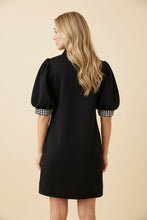 Load image into Gallery viewer, Heimish Gingham Accent Puff Sleeve Shift Dress in Black