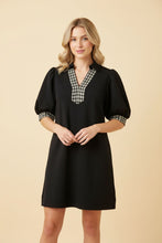 Load image into Gallery viewer, Heimish Gingham Accent Puff Sleeve Shift Dress in Black