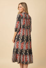 Load image into Gallery viewer, Heimish Paisley Floral Patchwork Midi Dress in Black/Rust