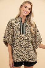 Load image into Gallery viewer, Heimish Animal Print V-neck Blouse With Contrast Trim in Taupe