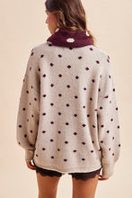 Load image into Gallery viewer, AnnieWear Polka Dot Shawl Scarf Oversize Sweater Cardigan in Oatmeal/Merlot
