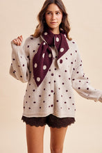 Load image into Gallery viewer, AnnieWear Polka Dot Shawl Scarf Oversize Sweater Cardigan in Oatmeal/Merlot