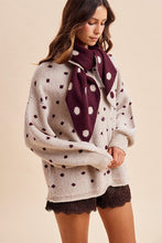 Load image into Gallery viewer, AnnieWear Polka Dot Shawl Scarf Oversize Sweater Cardigan in Oatmeal/Merlot