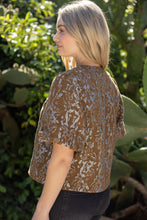 Load image into Gallery viewer, VOY Gold Button Down Floral Jacquard Top in Brown