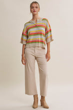 Load image into Gallery viewer, In February Multicolor Stripe Short Sleeve Sweater Cardigan in Natural Multi