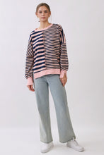 Load image into Gallery viewer, Oddi Mixed Stripe Pullover Sweatshirt in Pink Navy Combo
