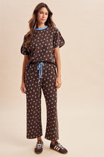 Load image into Gallery viewer, AnnieWear Polka Dot Knit Pullover & Wide Pants Set in Brown