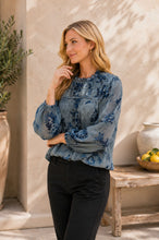 Load image into Gallery viewer, Sew in Love Floral Ruffle Mock Neck Blouse in Steel Blue