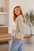 Load image into Gallery viewer, Sew in Love Striped Collared Neck Top in Oatmeal/Brown