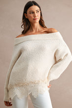 Load image into Gallery viewer, MABLE Off Shoulder Lace Hem Sweater in Cream