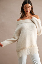 Load image into Gallery viewer, MABLE Off Shoulder Lace Hem Sweater in Cream