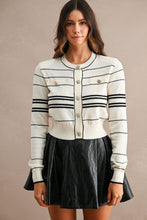 Load image into Gallery viewer, MABLE Striped Jewel Button Down Knit Cardigan in Cream