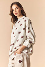 Load image into Gallery viewer, Peach Love Reversible Gameday and Football Mock Neck Sweatshirt in Beige