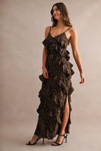 Load image into Gallery viewer, MABLE Leopard Asymmetrical Ruffle Tiered Maxi Dress in Leopard