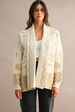 Load image into Gallery viewer, MABLE Open Front Knit Coastal Pattern Print Long Sleeve Cardigan in Cream Multi