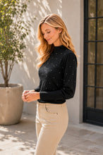 Load image into Gallery viewer, Sew in Love Rhinestone Embellished Mock Neck Knit Top in Black