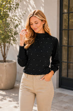 Load image into Gallery viewer, Sew in Love Rhinestone Embellished Mock Neck Knit Top in Black