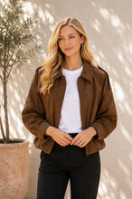 Load image into Gallery viewer, Sew in Love Faux Suede Oversized Bomber Jacket in Mocha