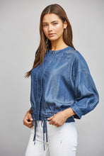 Load image into Gallery viewer, FATE Adjustable Hem Tencel Jacket in Dark Denim Blue