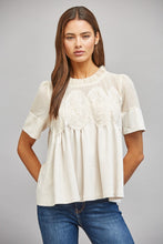 Load image into Gallery viewer, FATE Sheer Mesh Upper Panel Lace Applique Detail Faux Suede Top in Ivory