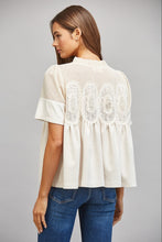 Load image into Gallery viewer, FATE Sheer Mesh Upper Panel Lace Applique Detail Faux Suede Top in Ivory