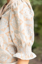 Load image into Gallery viewer, VOY Geometric Velvet Jacquard Top in Taupe