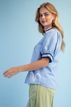 Load image into Gallery viewer, GiGio Embroidered Linen Blend Top in Blue