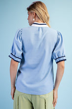 Load image into Gallery viewer, GiGio Embroidered Linen Blend Top in Blue