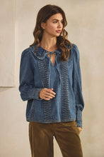 Load image into Gallery viewer, LovLov Vintage Washed Denim Top in Denim Blue