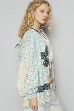 Load image into Gallery viewer, POL Floral Print Twill Jacket with Crochet Details in Baby Blue Floral