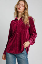Load image into Gallery viewer, Umgee Beaded Velvet Button Down Top in Wine